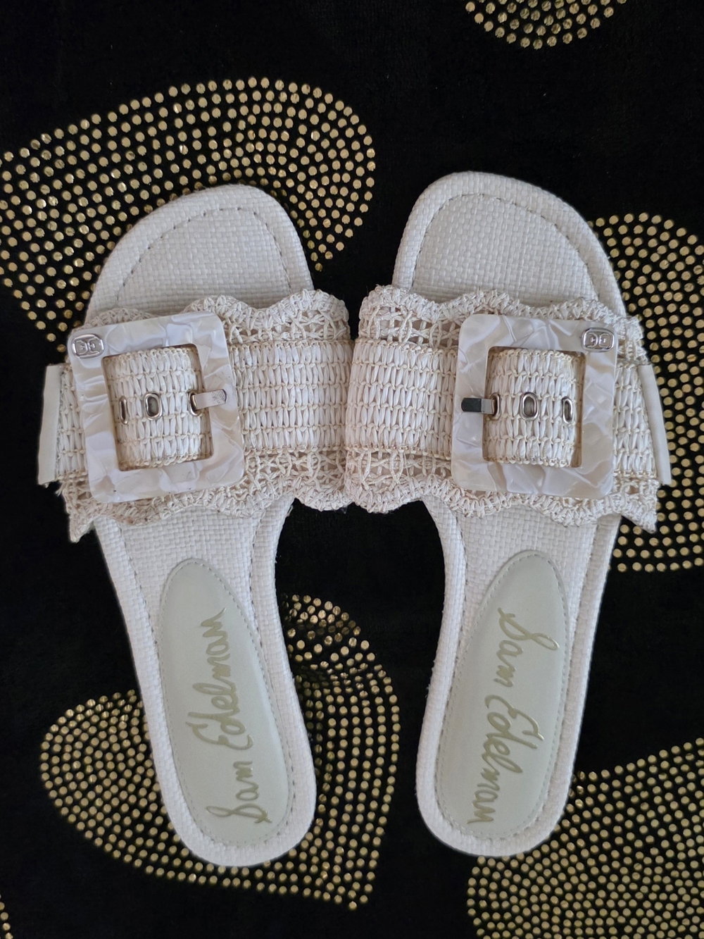 Sam Edelman Women's Cream Slide Sandals with Buckle